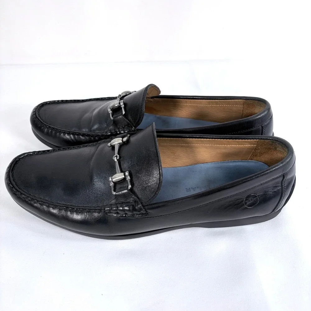 Peter Millar Bit Loafers Black Leather Horsebit Driving Shoes 9.5 M Old Money